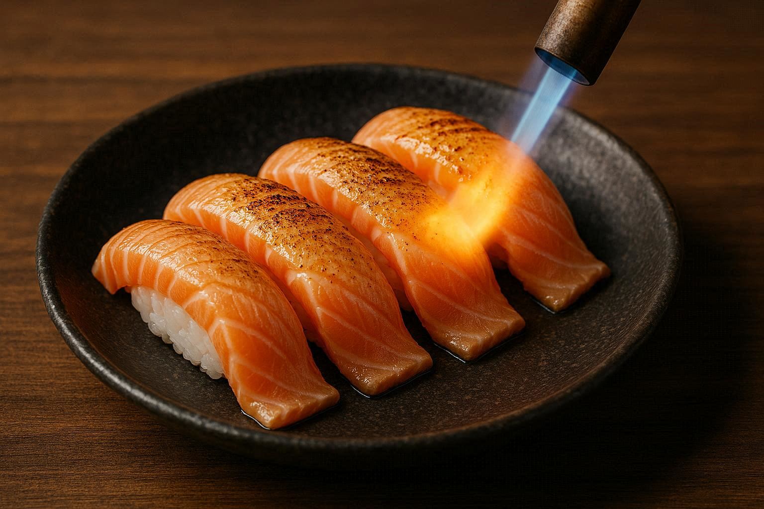 Aburi de salmão com maçarico