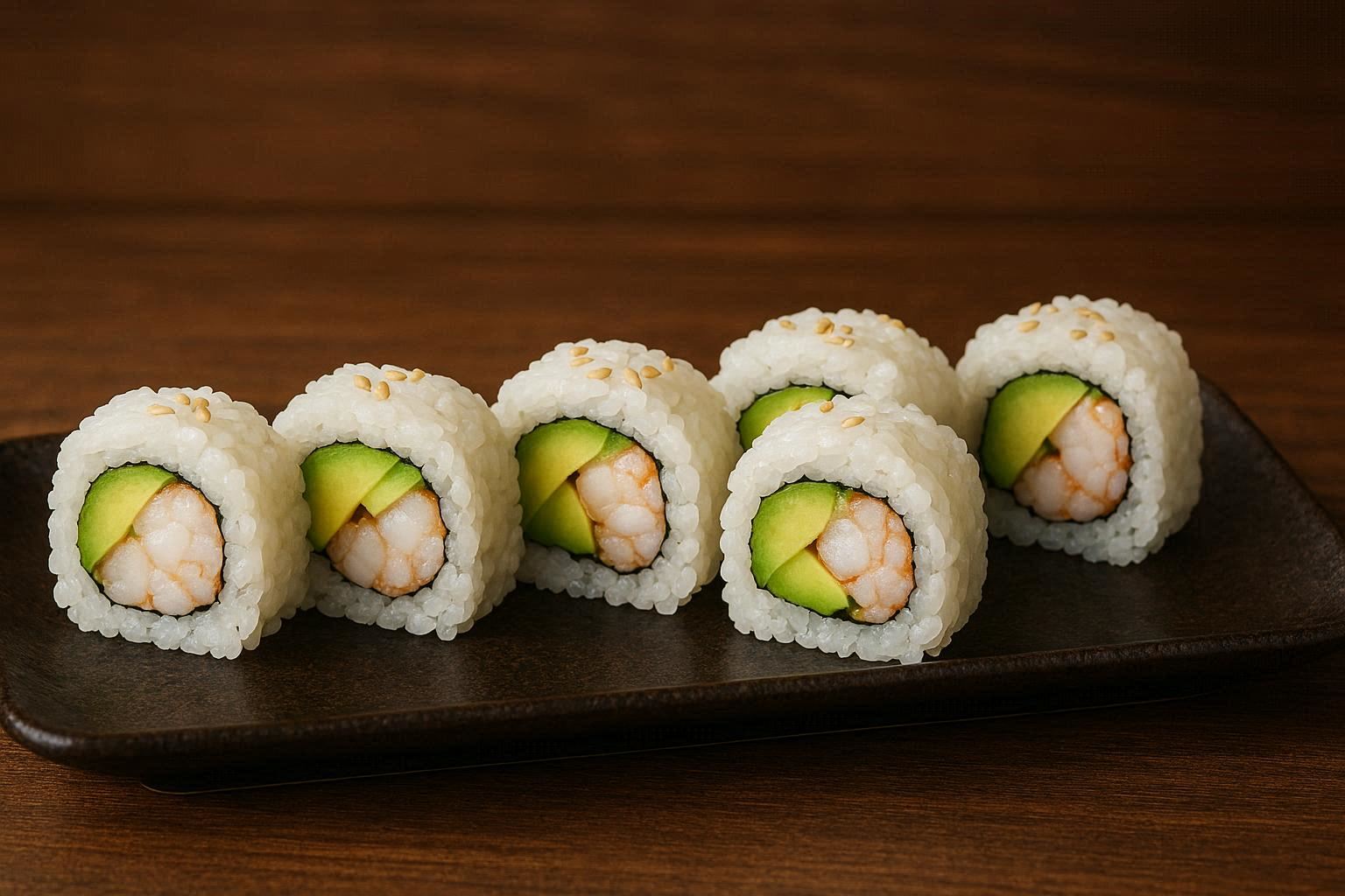 Uramaki com camarão e abacate