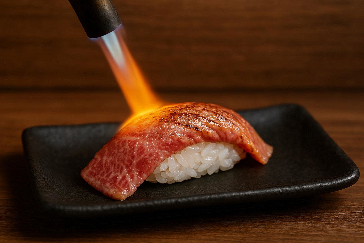 Wagyu nigiri com tocha